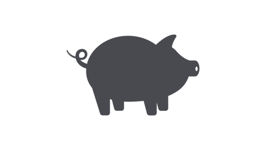 Graue Silhouette einer Kuh, die gefressen wird, vor monochromatischem Hintergrund.